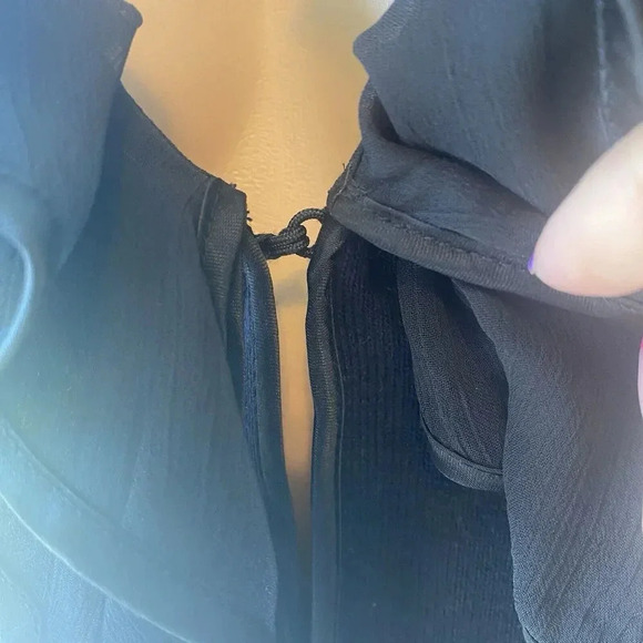 Y2K Jones New York Women's M Black Open Front Cardigan Satin Trim Ruffle Goth - Picture 6 of 11